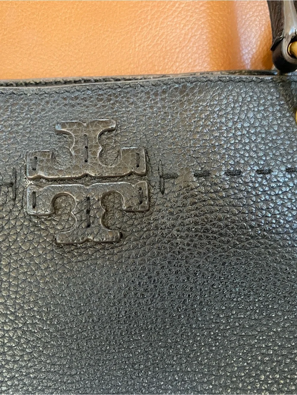 Tory Burch Black Pebbled Leather Shoulder Bag with Tassels